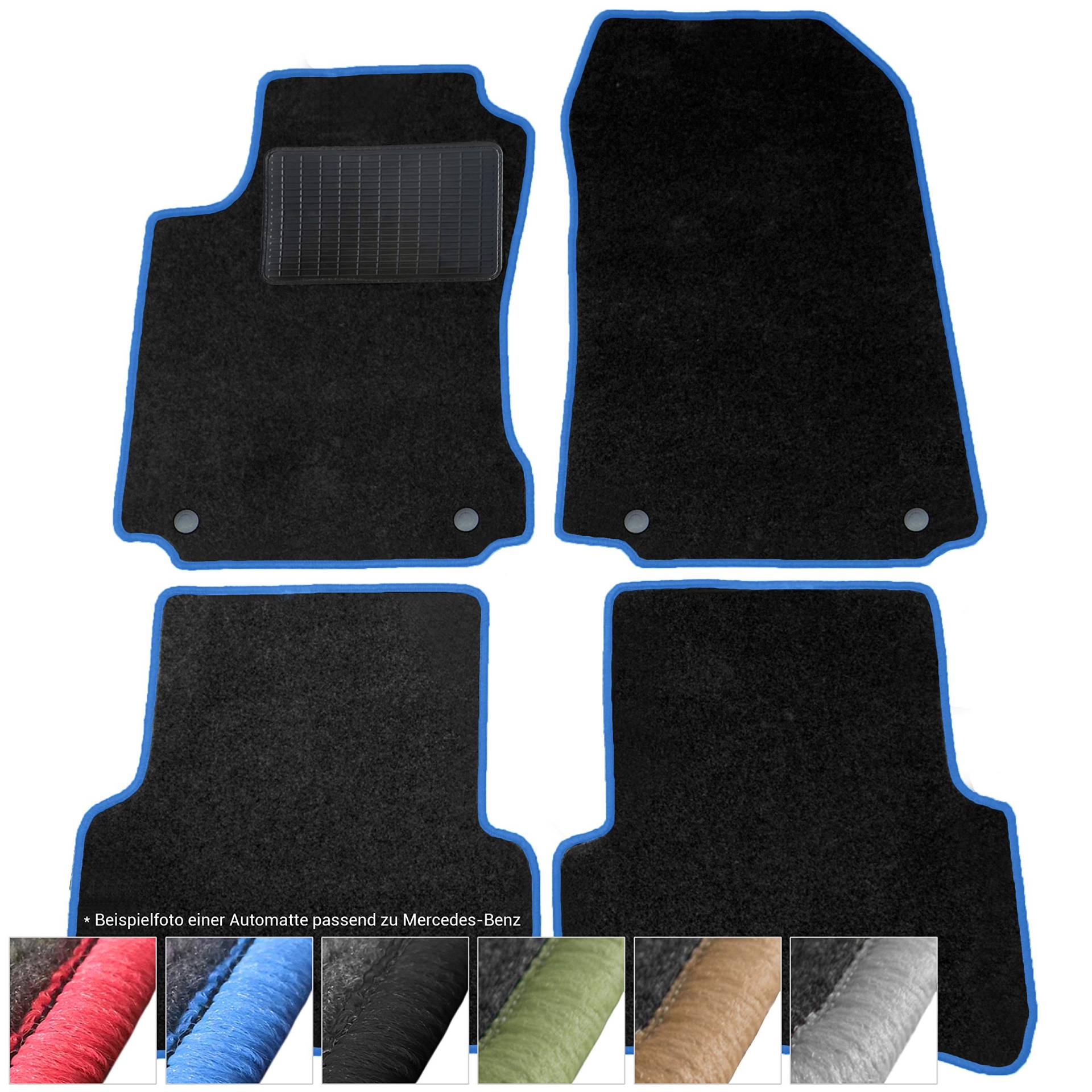 moto-MOLTICO Fußmatten Auto - Velours Autoteppiche passend für Mercedes-Benz Vito iI W447 ab 2015-3-teiliges Set - Schwarze Automatten mit Blauen Ziernähten von moto-MOLTICO