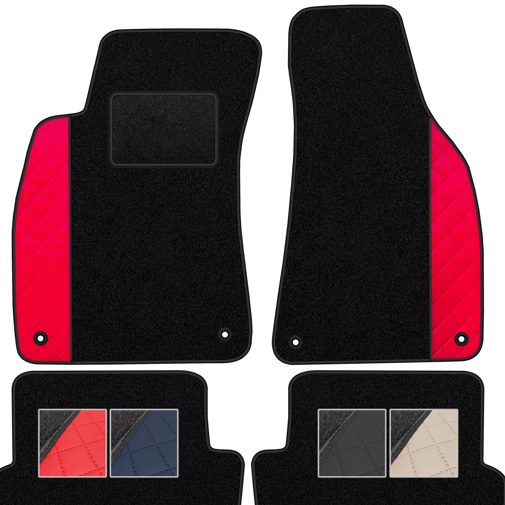 moto-MOLTICO Fußmatten Auto Velours Autoteppiche Schwarz Automatten Set 4-teilig - Auffälliges Design - passend für Audi A6 IV C7 A7 I 4G (Rotes Muster) von moto-MOLTICO