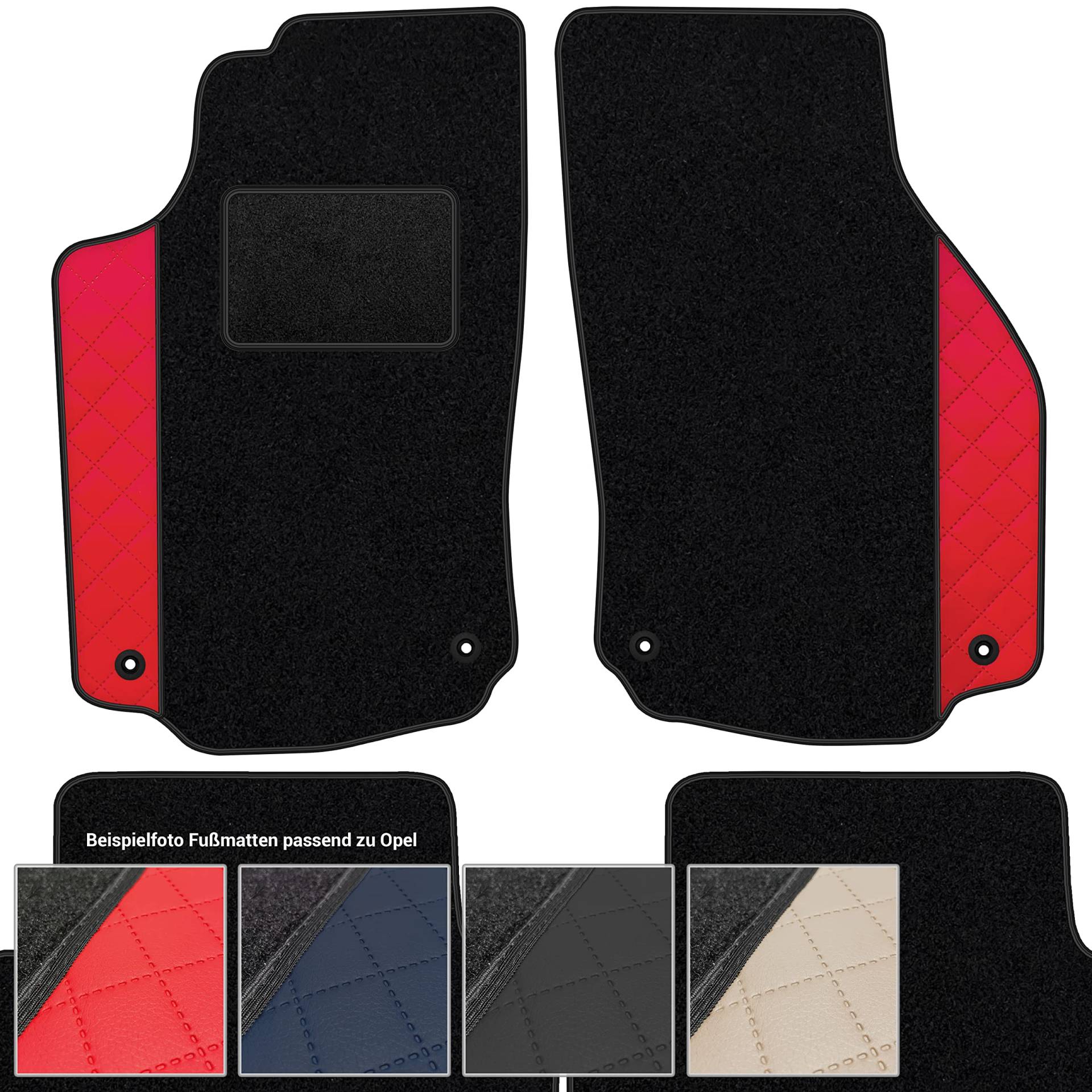 moto-MOLTICO Fußmatten Auto Velours Autoteppiche Schwarz Automatten Set 4-teilig - Auffälliges Design - passend für Opel Corsa F ab 2019 (Rotes Muster) von moto-MOLTICO