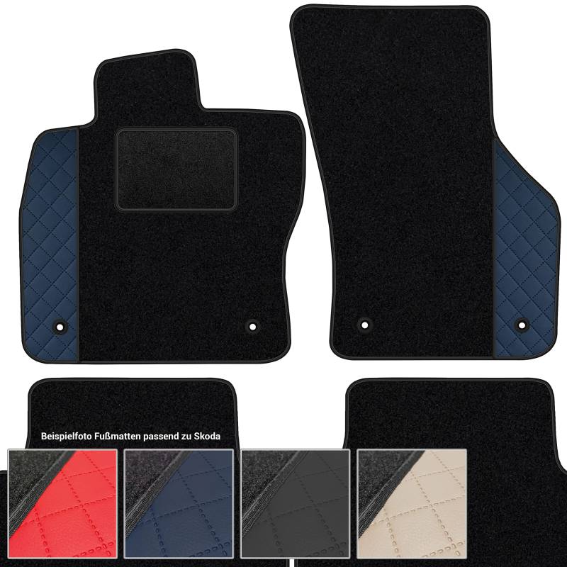 moto-MOLTICO Fußmatten Auto Velours Autoteppiche Schwarz Automatten Set 4-teilig - Auffälliges Design - passend für Skoda Fabia III Seat Ibiza IV (Blaues Muster) von moto-MOLTICO