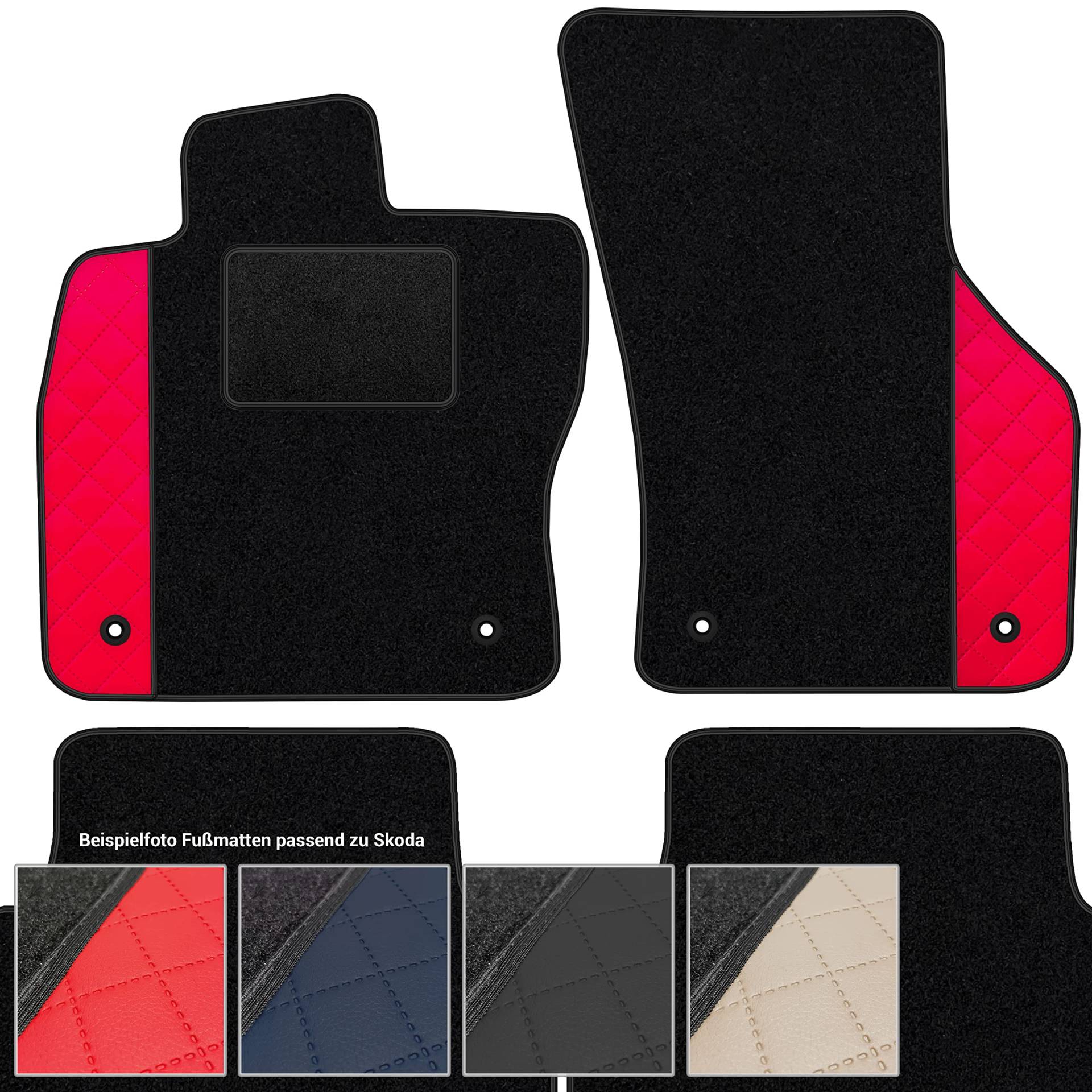 moto-MOLTICO Fußmatten Auto Velours Autoteppiche Schwarz Automatten Set 4-teilig - Auffälliges Design - passend für Skoda Octavia III 2013-2020 (Rotes Muster) von moto-MOLTICO
