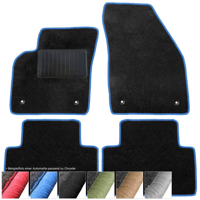 moto-MOLTICO Fußmatten Auto - Velours Autoteppiche passend für Chrysler PT Cruiser (2000-2010) - 4-teiliges Set - Schwarze Automatten mit Blauen Ziernähten von moto-MOLTICO