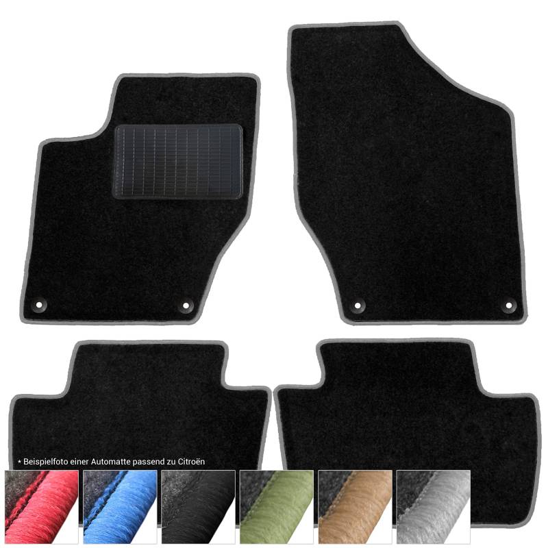 moto-MOLTICO Fußmatten Auto - Velours Autoteppiche passend für Citroen C4 I (2004-2010) - 4-teiliges Set - Schwarze Automatten mit Grauen Ziernähten von moto-MOLTICO