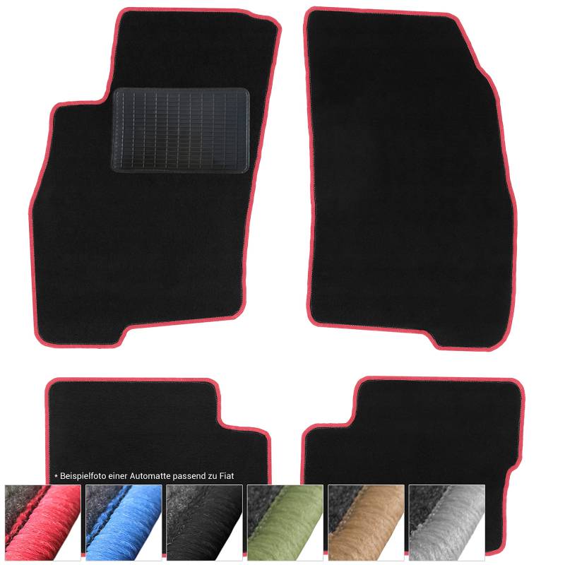 moto-MOLTICO Fußmatten Auto - Velours Autoteppiche passend für FIAT Panda 2 (2003-2012) - 4-teiliges Set - Schwarze Automatten mit Roten Ziernähten von moto-MOLTICO