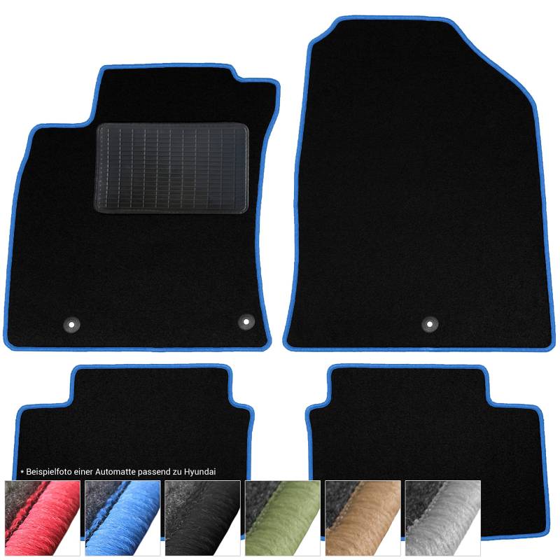 moto-MOLTICO Fußmatten Auto Velours Autoteppiche Schwarz Automatten Set 4-teilig passend für Kia Sportage III Hyundai Ix35 Tucson II 2009-2015 (Blaue - Ziernähte) von moto-MOLTICO