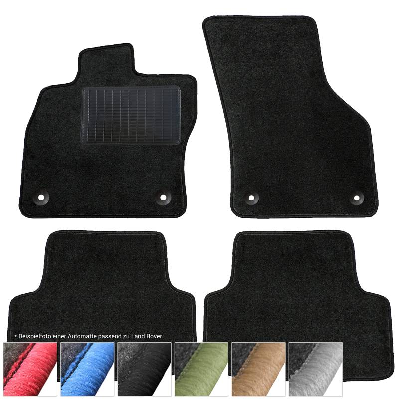 moto-MOLTICO Fußmatten Auto - Velours Autoteppiche passend für Land Rover Evoque (2011-2018) - 4-teiliges Set - Schwarze Automatten mit Schwarzen Ziernähten von moto-MOLTICO