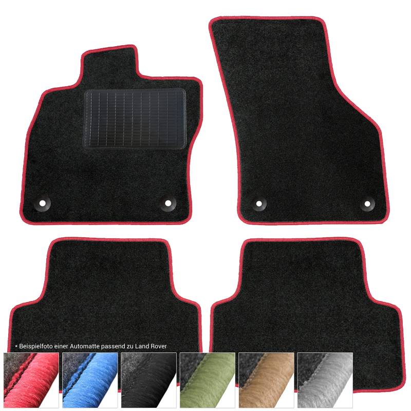moto-MOLTICO Fußmatten Auto - Velours Autoteppiche passend für Land Rover Freelander II (2007-2014) - 4-teiliges Set - Schwarze Automatten mit Roten Ziernähten von moto-MOLTICO