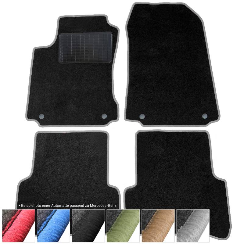 moto-MOLTICO Fußmatten Auto Velours Autoteppiche Schwarz Automatten Set 4-teilig passend für Mercedes-Benz E-Klasse W210 1995-2002 (Graue - Ziernähte) von moto-MOLTICO