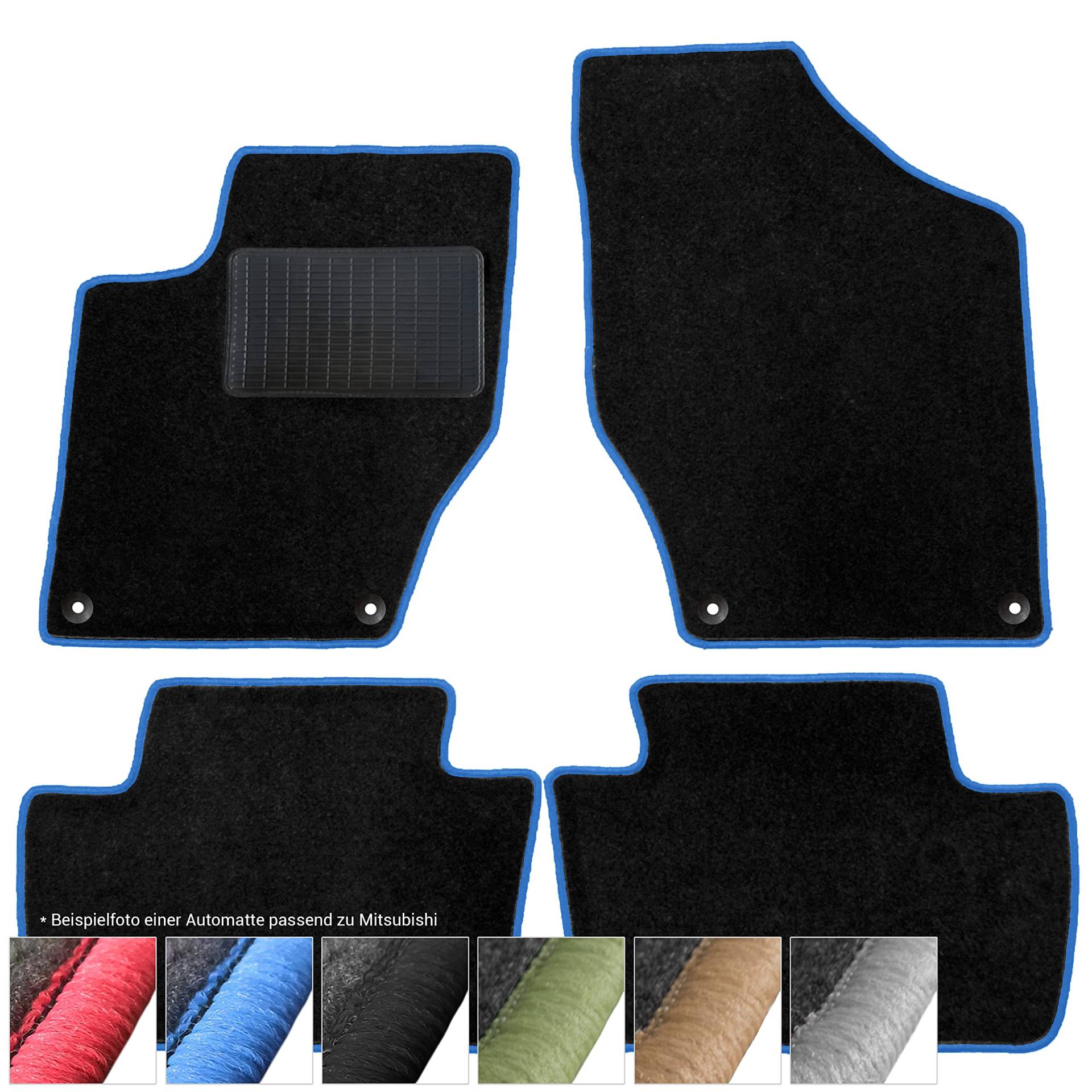 moto-MOLTICO Fußmatten Auto - Velours Autoteppiche passend für Mitsubishi Pajero lang ab 2007-4-teiliges Set - Schwarze Automatten mit Blauen Ziernähten von moto-MOLTICO