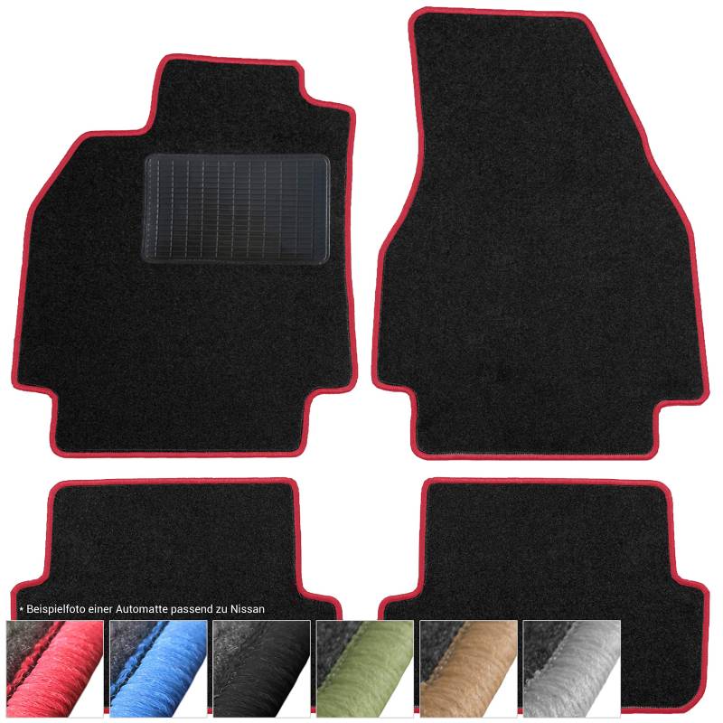 moto-MOLTICO Fußmatten Auto Velours Autoteppiche Schwarz Automatten Set 4-teilig passend für Nissan Almera Tino 2000-2006 (Rote - Ziernähte) von moto-MOLTICO