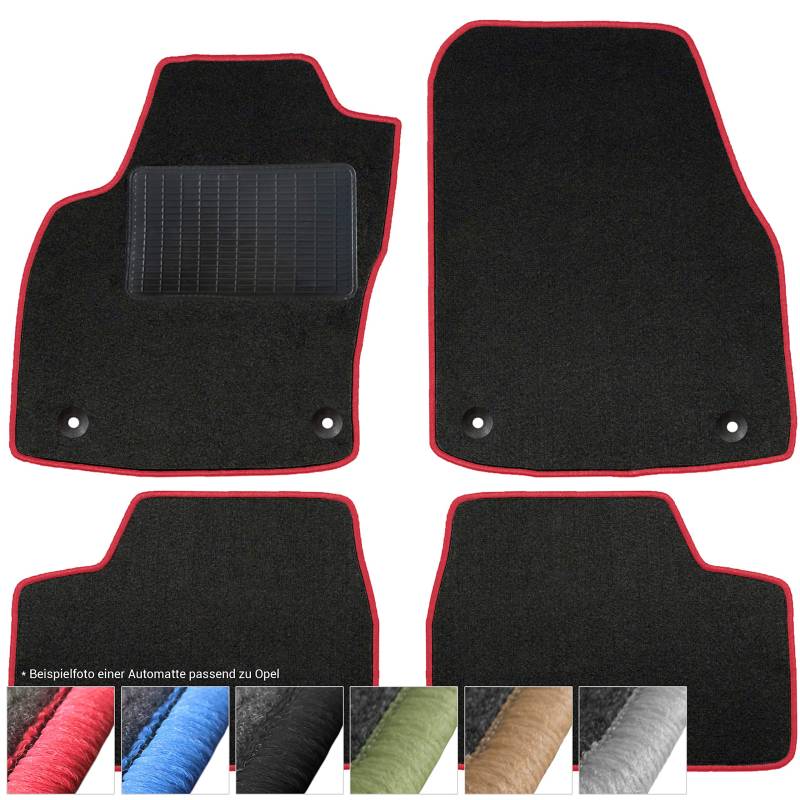 moto-MOLTICO Fußmatten Auto - Velours Autoteppiche passend für Opel Corsa E (2015-2019) - 4-teiliges Set - Schwarze Automatten mit Roten Ziernähten von moto-MOLTICO