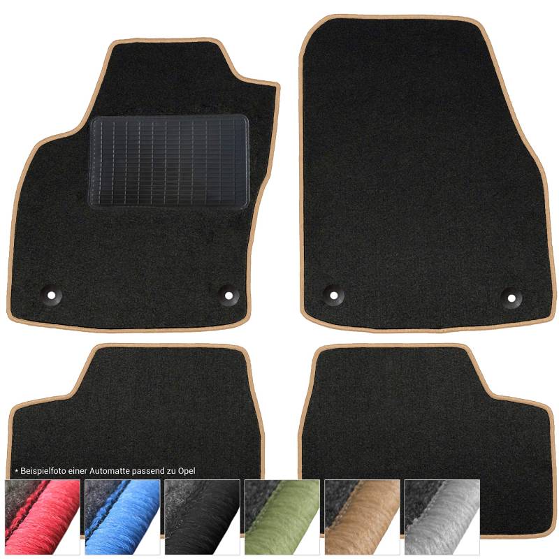moto-MOLTICO Fußmatten Auto - Velours Autoteppiche passend für Opel Corsa F ab 2019-4-teiliges Set - Schwarze Automatten mit Beigen Ziernähten von moto-MOLTICO
