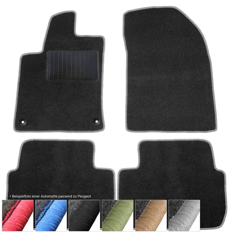 moto-MOLTICO Fußmatten Auto - Velours Autoteppiche passend für Peugeot 308 II (2013-2021) - 4-teiliges Set - Schwarze Automatten mit Grauen Ziernähten von moto-MOLTICO