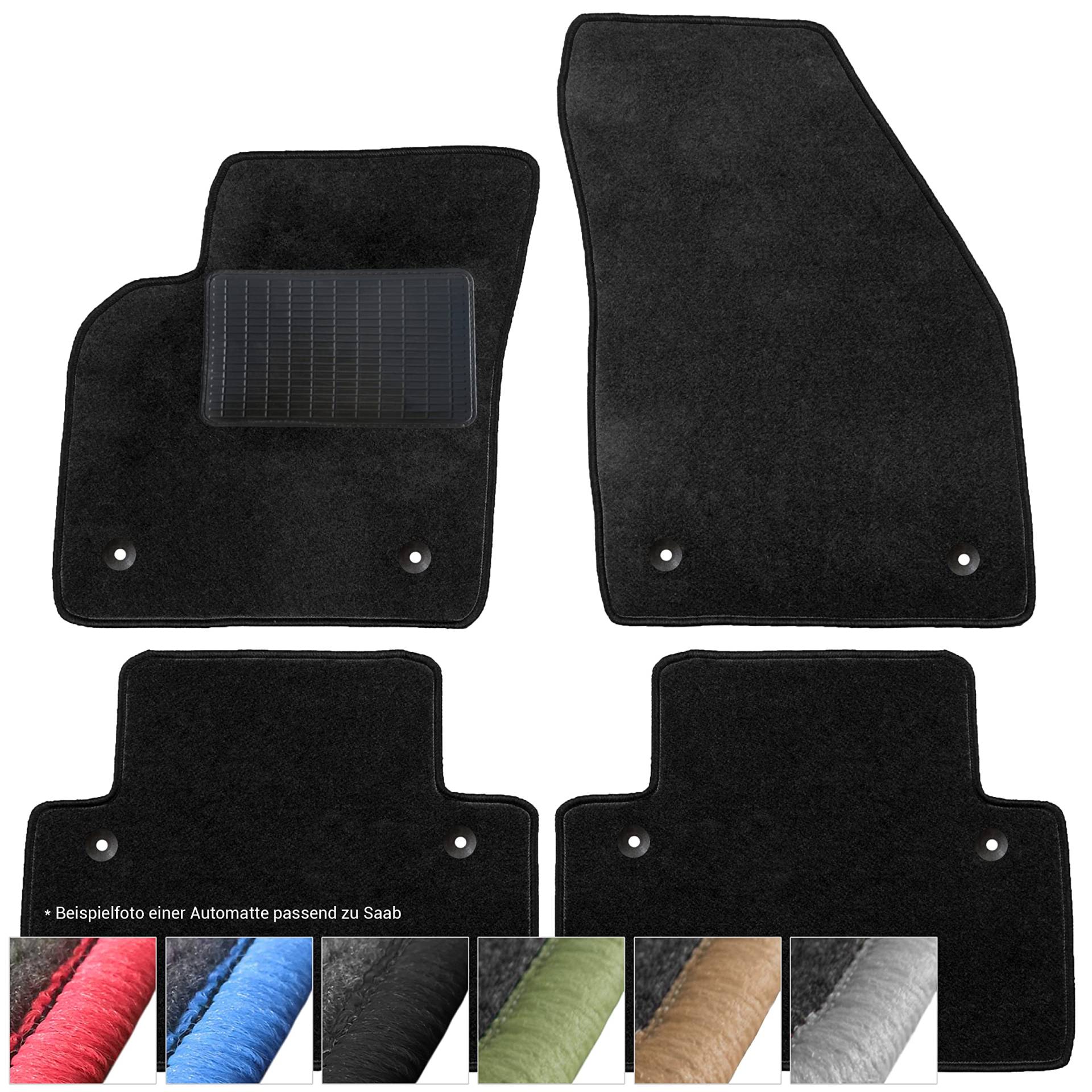 moto-MOLTICO Fußmatten Auto - Velours Autoteppiche passend für Saab 93 II (2002-2011) - 4-teiliges Set - Schwarze Automatten mit Schwarzen Ziernähten von moto-MOLTICO