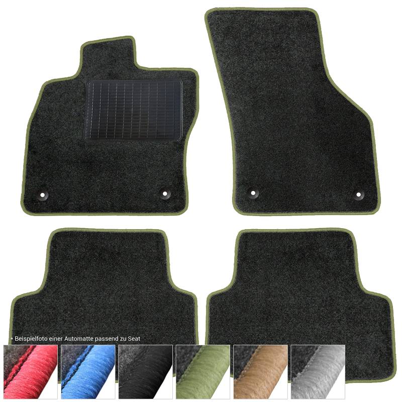 moto-MOLTICO Fußmatten Auto Velours Autoteppiche Schwarz Automatten Set 4-teilig passend für Seat Ibiza IV Skoda Fabia 3 (Grüne - Ziernähte) von moto-MOLTICO