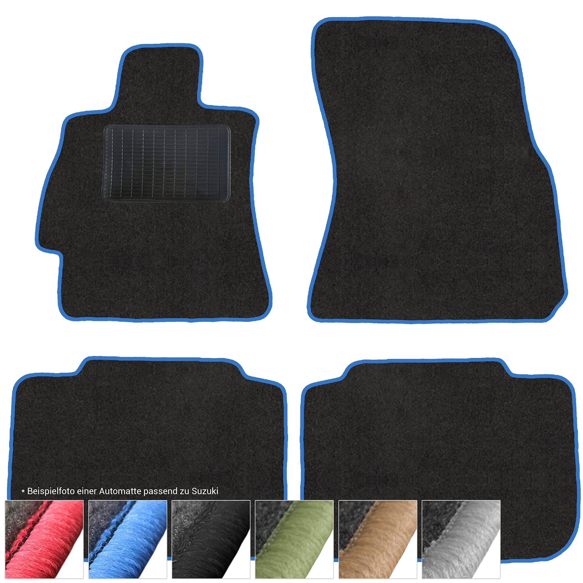 moto-MOLTICO Fußmatten Auto - Velours Autoteppiche passend für Suzuki Swift IV ab 2017-4-teiliges Set - Schwarze Automatten mit Blauen Ziernähten von moto-MOLTICO