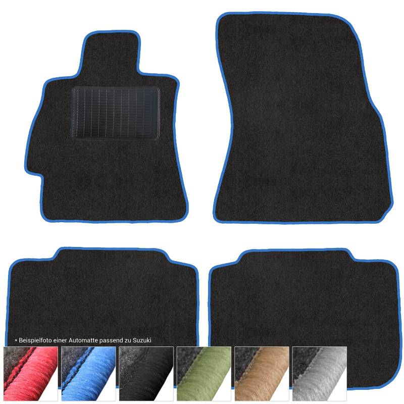 moto-MOLTICO Fußmatten Auto - Velours Autoteppiche passend für Suzuki Swift IV ab 2017-4-teiliges Set - Schwarze Automatten mit Blauen Ziernähten von moto-MOLTICO