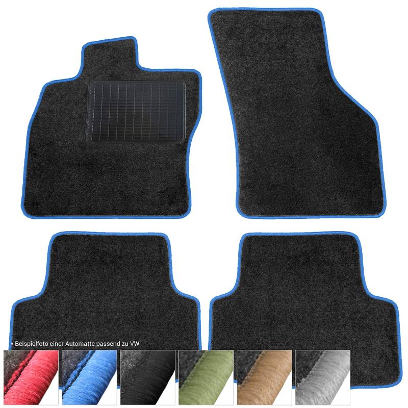 moto-MOLTICO Fußmatten Auto Velours Autoteppiche Schwarz Automatten Set 4-teilig passend für VW Polo III 6N 1994-1998 (Blaue - Ziernähte) von moto-MOLTICO