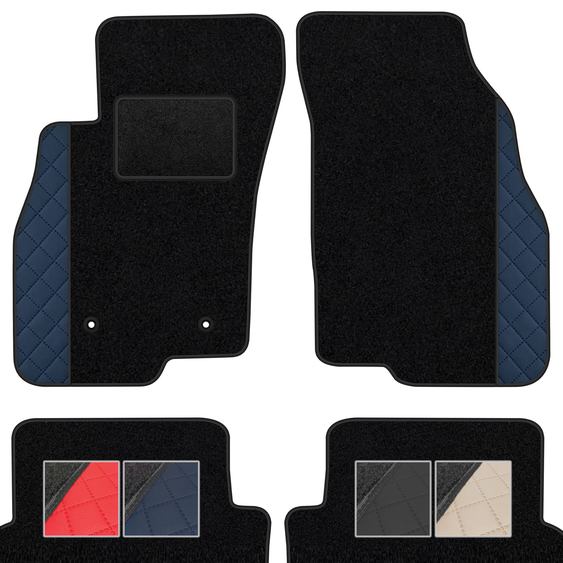 moto-MOLTICO Fußmatten Auto - Velours Autoteppiche passend für Jeep Avenger (Benzin) 2022- - 4-teiliges Set - Auffälliges Design - Schwarze Automatten mit Blaues Muster von moto-MOLTICO