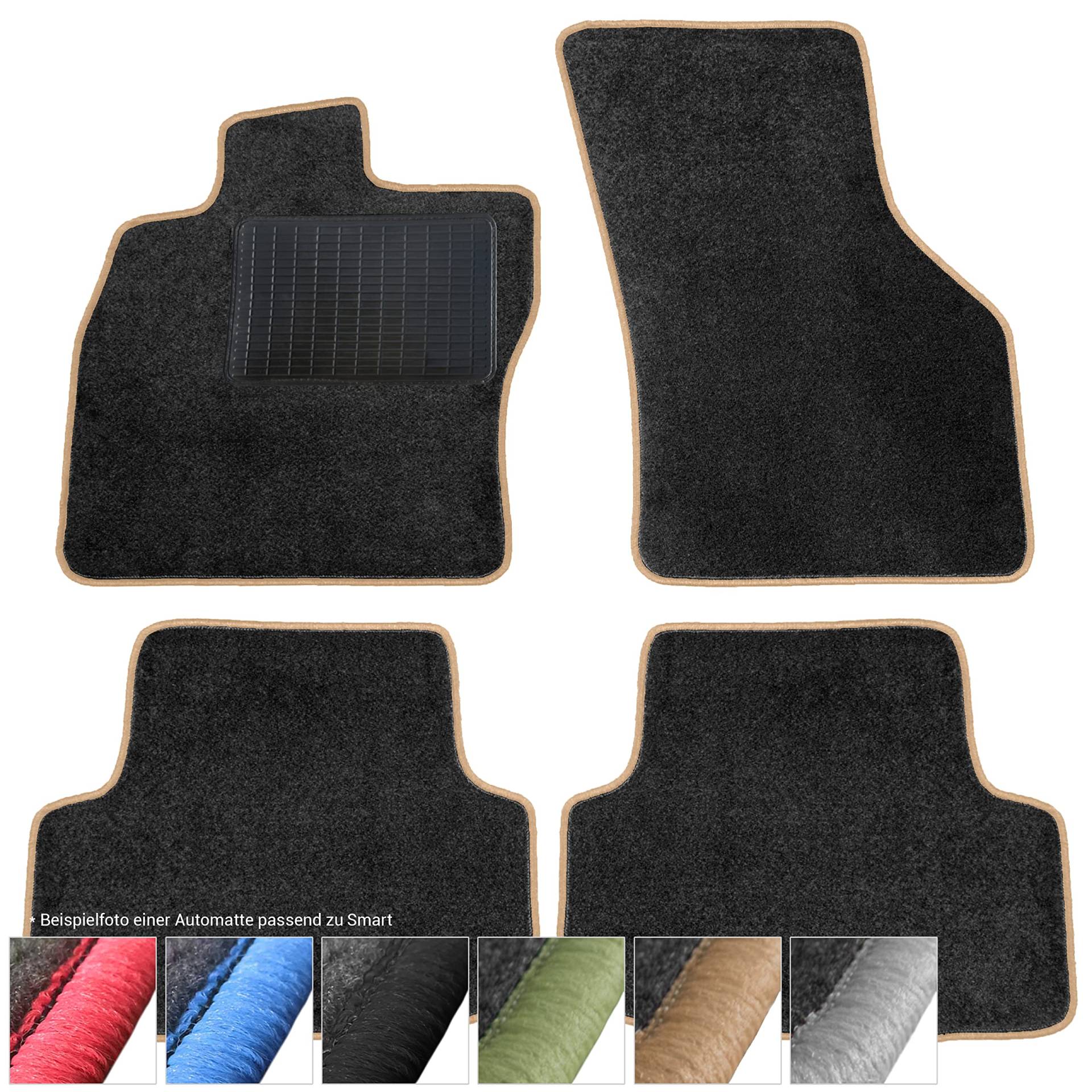 moto-MOLTICO Fußmatten Auto - Velours Autoteppiche passend für Smart ForTwo II ab 2007-2-teiliges Set - Schwarze Automatten mit Beigen Ziernähten moto-MOLTICO Fußmatten Auto - Velours Autoteppiche passend für Smart ForTwo II ab 2007-2-teiliges Set - Schwarze Automatten mit Beigen Ziernähten von moto-MOLTICO