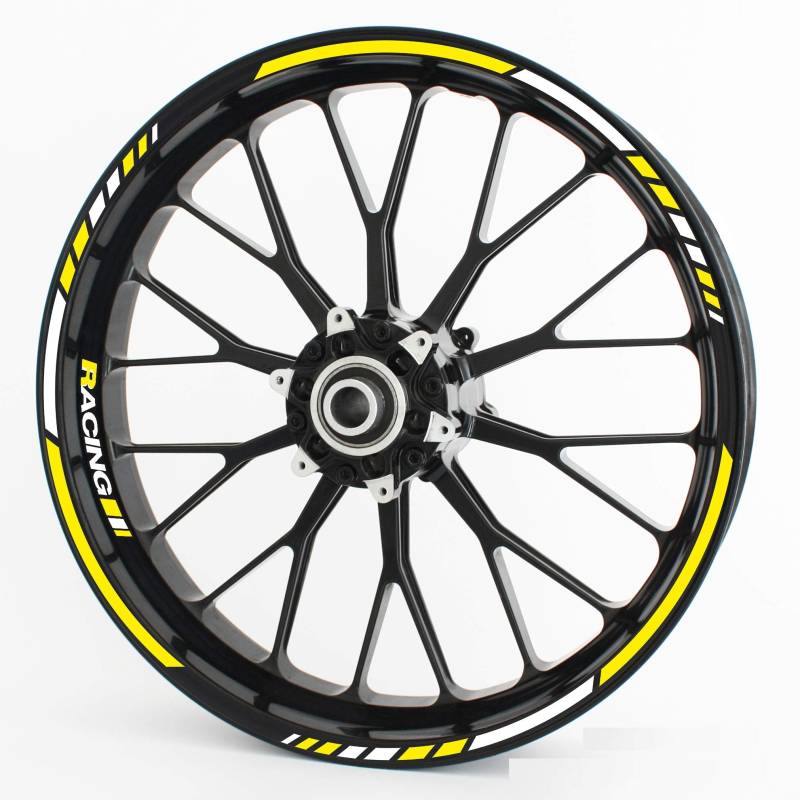 Felgenrandaufkleber RS - Komplettset für 15" 16" 17" 18" 19" - Farbe & Design wählbar - Gelb, Design 1 von Motoking