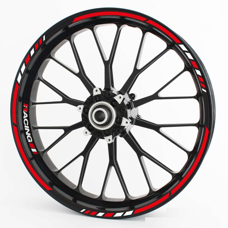 Felgenrandaufkleber RS - Komplettset für 15" 16" 17" 18" 19" - Farbe & Design wählbar - Rot, Design 3 von Motoking