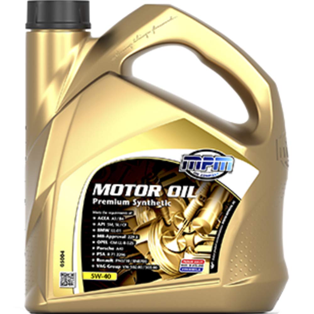 MPM 5W40 Premium Synthetic 5Liter ACEA A3/B4, API CF/SN, BMW LL-01, MB-Approval 229.3, Opel/GM GM-LL-B-025, PSA B71 2296, Porsche A40, Renault RN 0700 / RN 0710, 502.00/505.0 von mpm international oil company