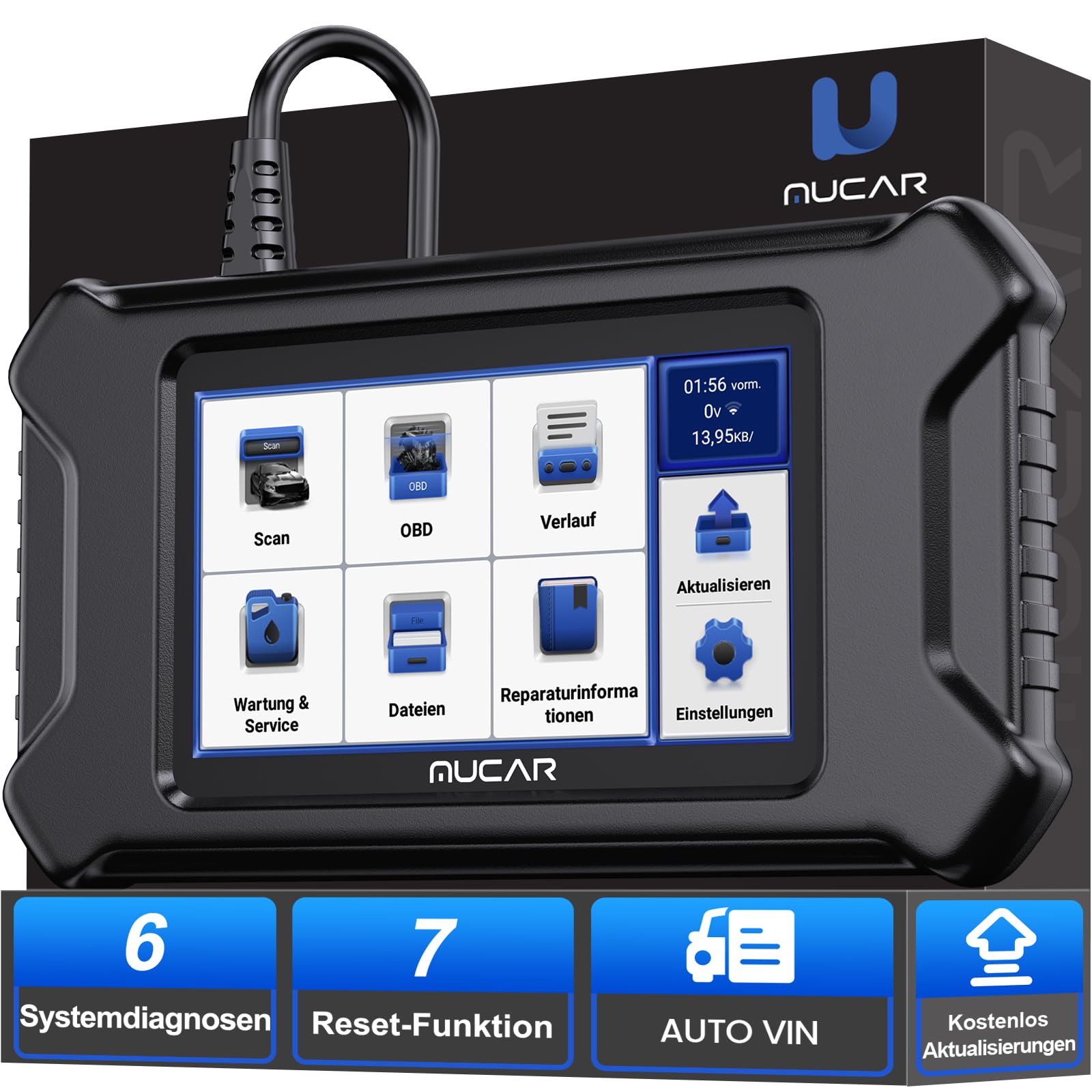 Diagnosegerät Auto, MUCAR CS6 Auto Auslesegerät Mit 6 Systemdiagnosen (ECM/TCM/ABS/SRS/TPMS/BCM) + 7 Servicefunktionen, Automatische VIN, Kostenlose Nutzung von mucar