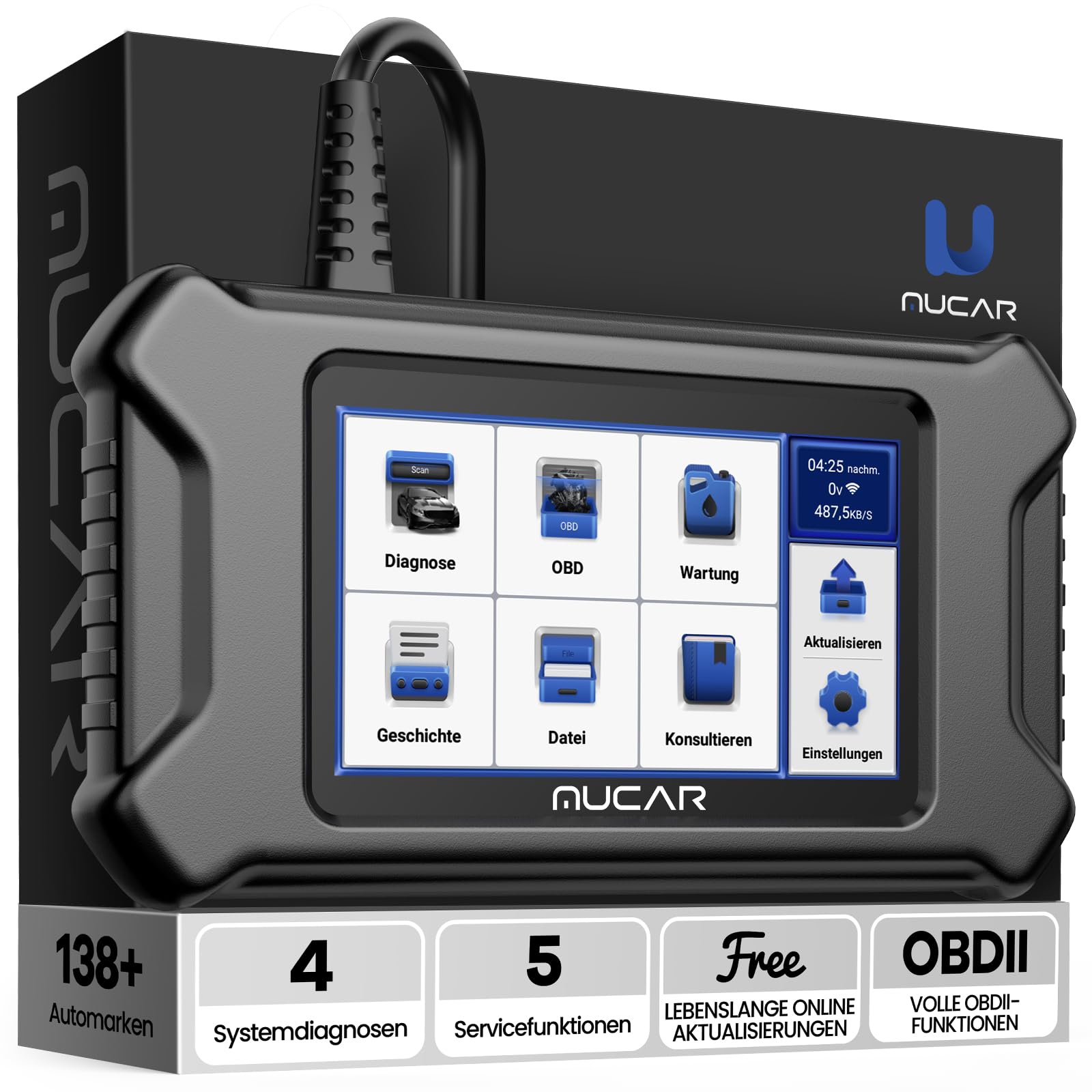 OBD2 Diagnosegerät, Auto Diagnosegerät Mit 4 Systemdiagnosen(ECM/TCM/ABS/SRS), 5 Reset-Funktion (Öl/EPB/SAS/TPMS/ETS), Kfz Diagnosegerät Für AutoVIN-Service, Android 7.0 von mucar