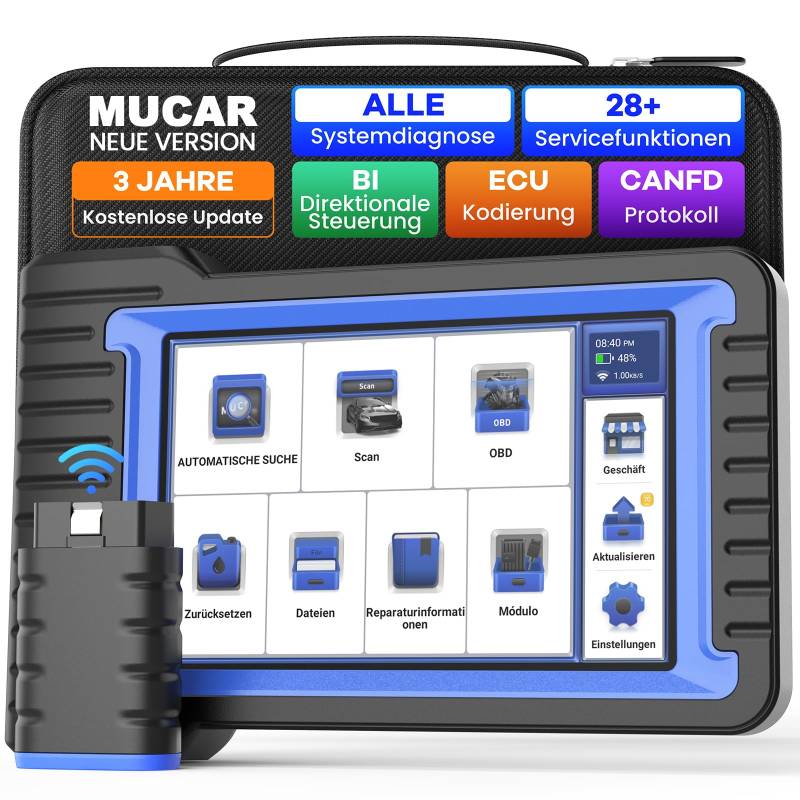 mucar OBD2 Diagnosegerät, VO7S Diagnosegerät Auto Mit Volle Systemdiagnose Und 28+Reset-Funktion, Auto Auslesegerät Für BI-Direktionale Steuerung, Aktives Testen, ECU-Kodierung, CANFD-Protokoll von mucar