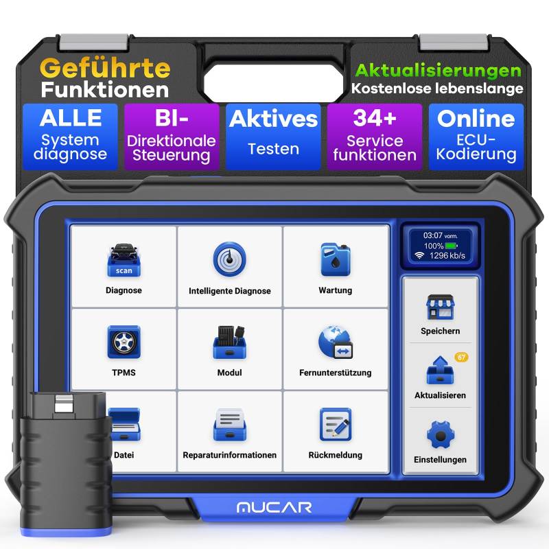 OBD2 Diagnosegerät, MUCAR VO8 Diagnosegerät Auto Mit 34+ Reset-Funktion & Alle Systemdiagnosen, Auto Diagnosegerät Für ECU-Kodierung/BI Direktionale Steuerung, Kostenlose Lebenslange Updates von mucar