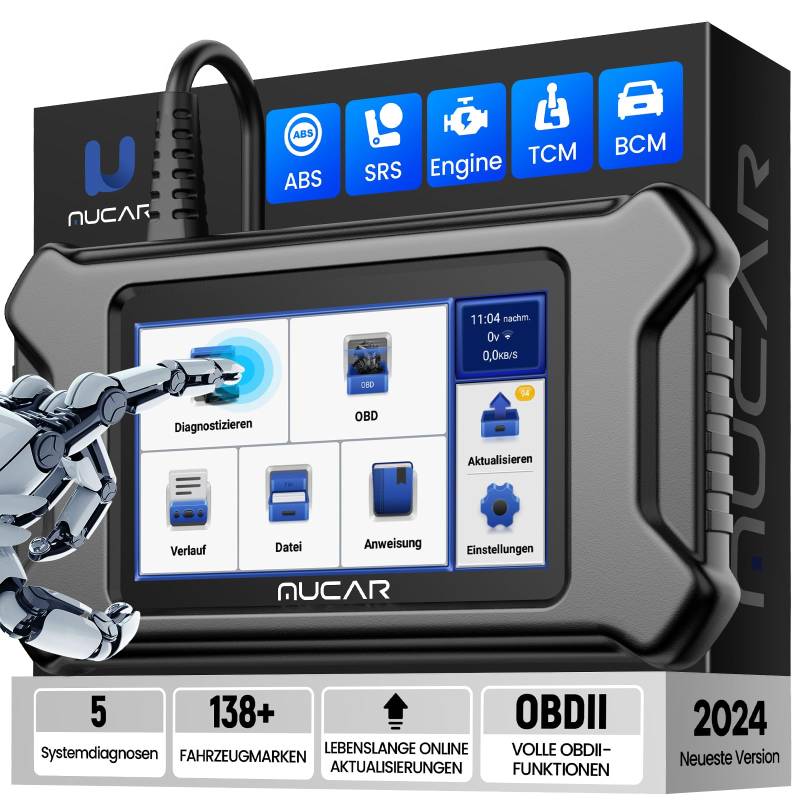 mucar OBD2 Diagnosegerät Mit Bluetooth, 2024 CS5 Diagnosegerät Auto Mit 5 Systemdiagnosen (Motor/SRS/ABS/BCM/Getriebe), KFZ Auslesegerät, Android 6.0, Kostenlos Aktualisierungen von mucar