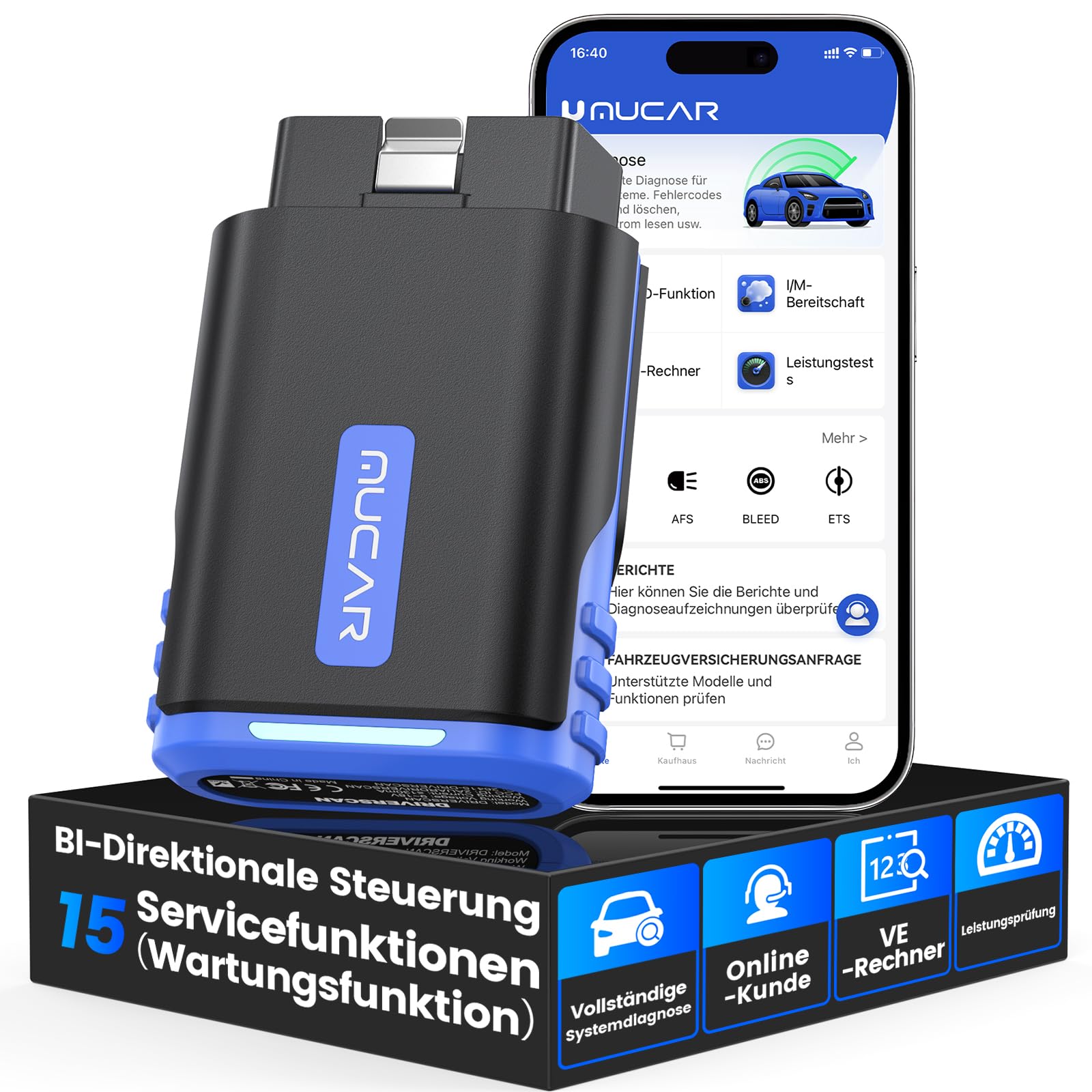 OBD2 Bluetooth Adapter Für iOS & Android, MUCAR DriverScan OBD2 Diagnosegerät Mit Volle Systemdiagnose+15 Reset-Funktion, Diagnosegerät Auto Für BI-Direktionale Steuerung/Exklusive APP/Batterietest OBD2 Bluetooth Adapter Für iOS & Android, MUCAR DriverScan OBD2 Diagnosegerät Mit Volle Systemdiagnose+15 Reset-Funktion, Diagnosegerät Auto Für BI-Direktionale Steuerung/Exklusive APP/Batterietest von mucar