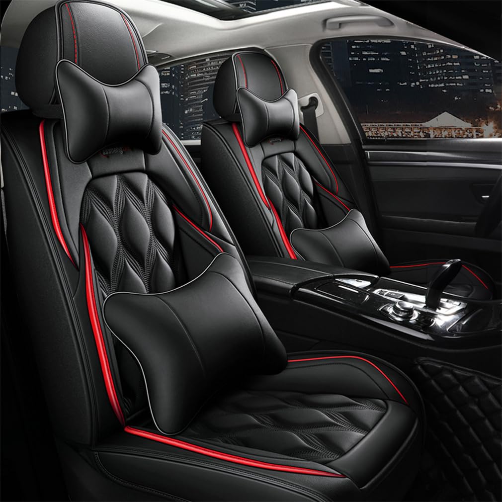 muchway Leder Auto Sitzbezüge kompatibel mit Hyundai für ix20 ix35 5 Sitze Autositzbezüge mit Kopfstütze Nackenkissen & Rückenkissen Autositze (mh109 Schwarz von muchway