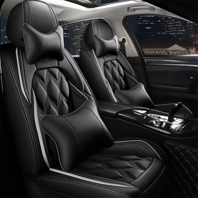 muchway Leder Auto Sitzbezüge kompatibel mit Mazda für CX-5 CX5 2013-2024 5 Sitze Autositzbezüge mit Kopfstütze Nackenkissen & Rückenkissen Autositze (mh109 Schwarz grau von muchway