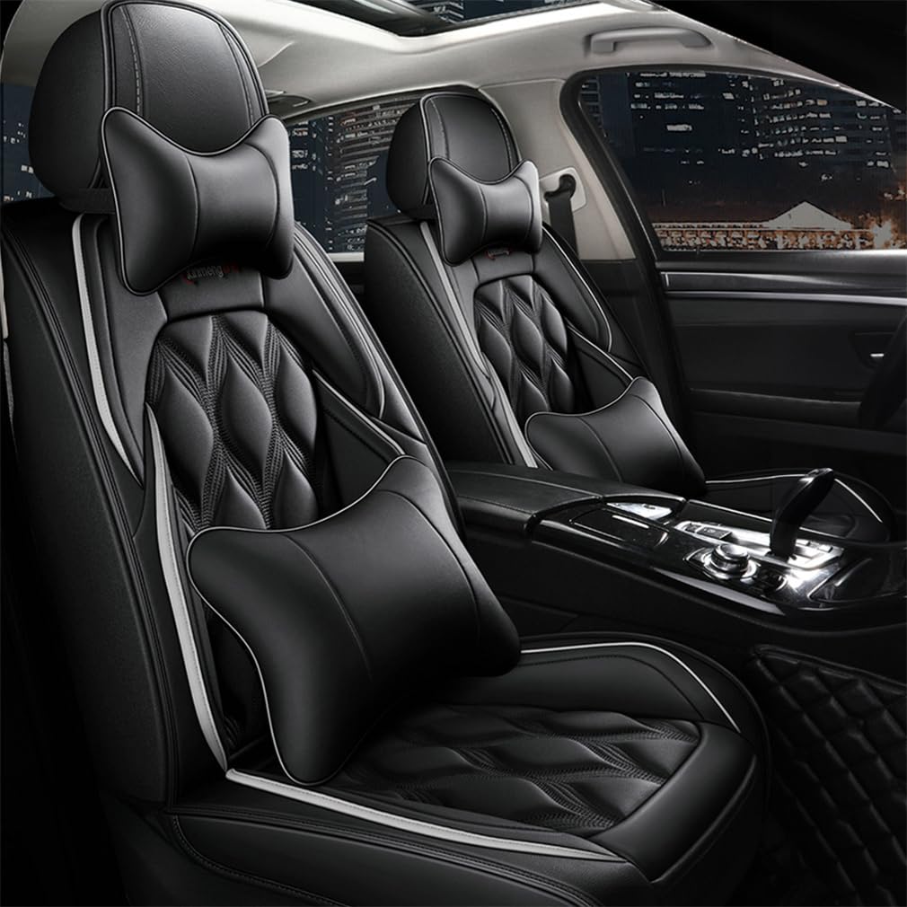 muchway Leder Auto Sitzbezüge kompatibel mit Skoda für Kodiaq 5 Sitze Autositzbezüge mit Kopfstütze Nackenkissen & Rückenkissen Autositze (mh109 Schwarz grau von muchway