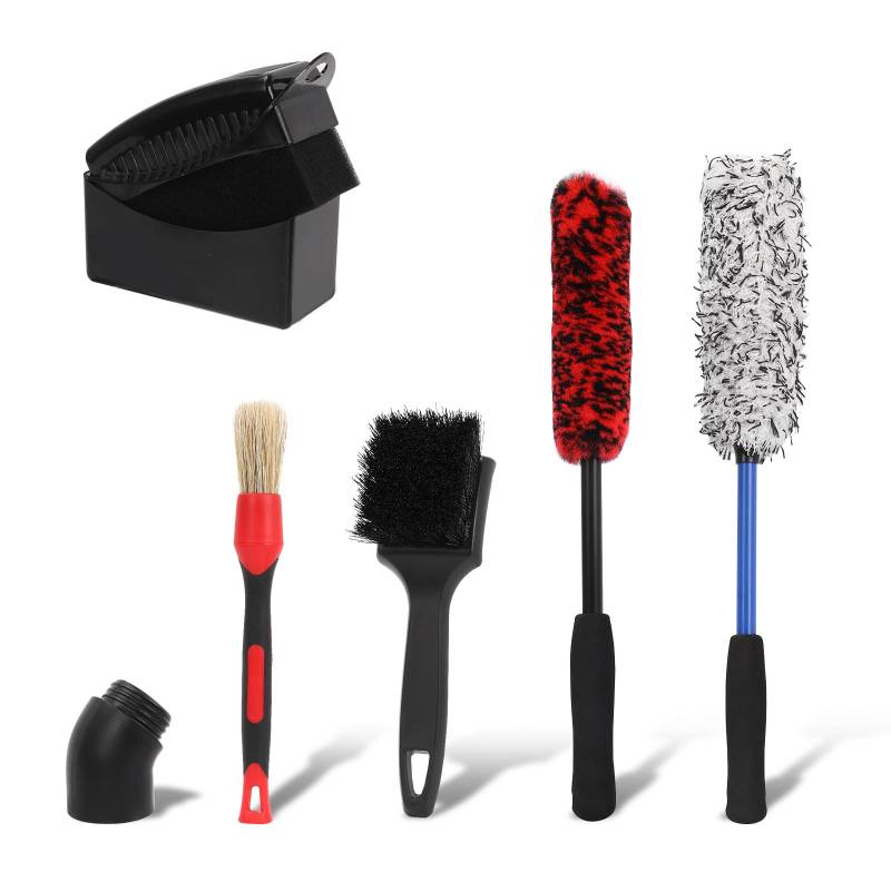 Auto Reinigungsset, 6 Pcs Auto Putz Set, Felgenbürste, Felgenbürste Auto für Die Reinigung von Autoradbürsten, Mikrofaserborsten, Leicht Zu Reinigen von mumisuto
