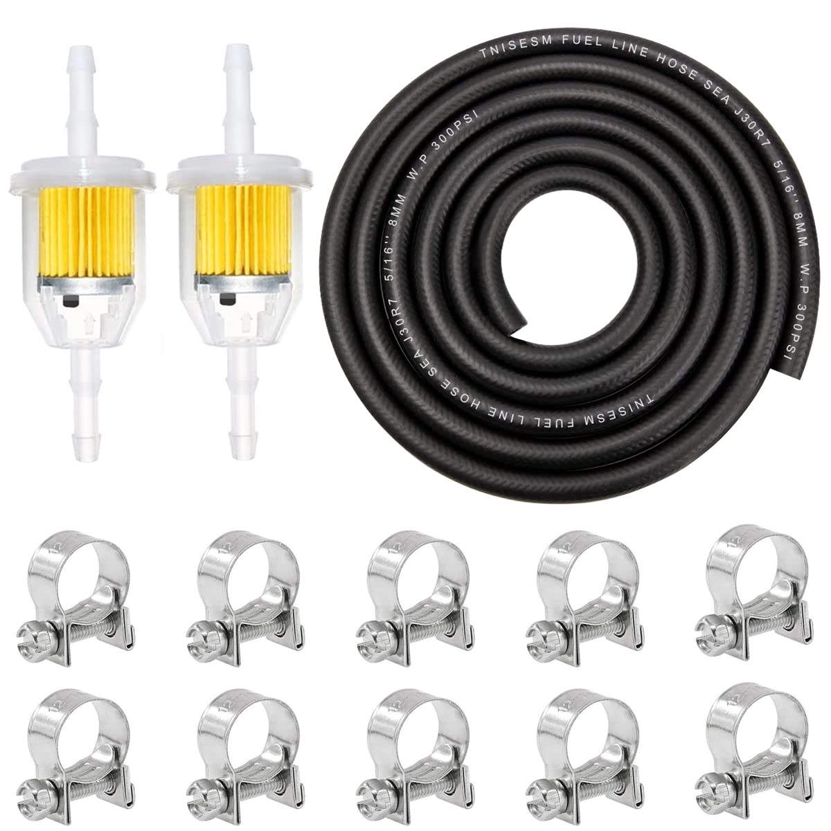 mxuteuk 5/16"(8MM) ID Kraftstoffleitung Kits 2 Meter Kraftstoffleitung+2Stück 1/4X 5/16 Zoll Gas Inline-Kraftstofffilter mit Magnet +10Stück 15/32"-9/16" Mini-Kraftstoffschlauchklemmen Einstellbar von mxuteuk