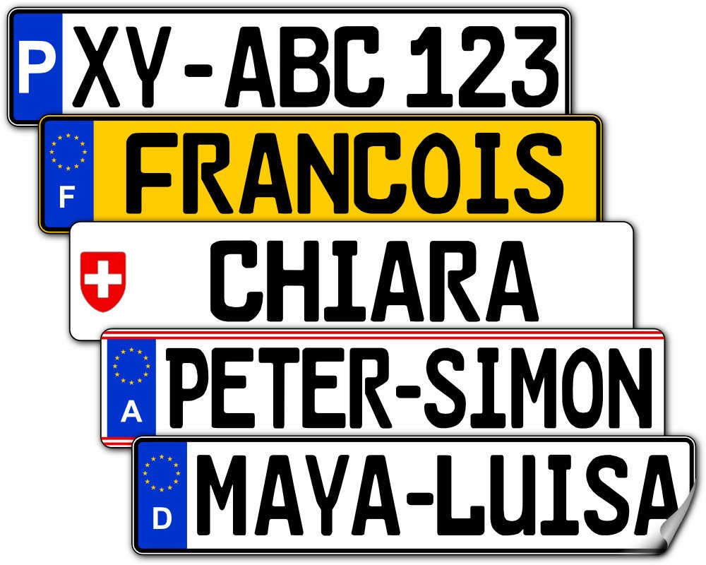 Nummernschild Aufkleber (Deutschland, ca. 52 x 11 cm) - Mit Name/Wunschtext von MY-BABY-SHOP