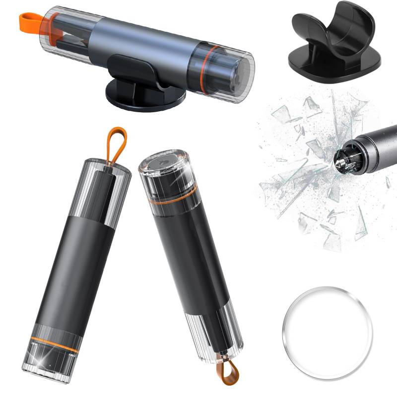 mymai 2Pack Notfall und Sicherheitswerkzeug Glasbrecher Nothammer Auto mit Gurtschneider, 2-in-1 Rettungshammer mit Aufbewahrungsbox, Notfall ausrüstung Pannenhilfe für Auto und Bus (GRAU) von mymai