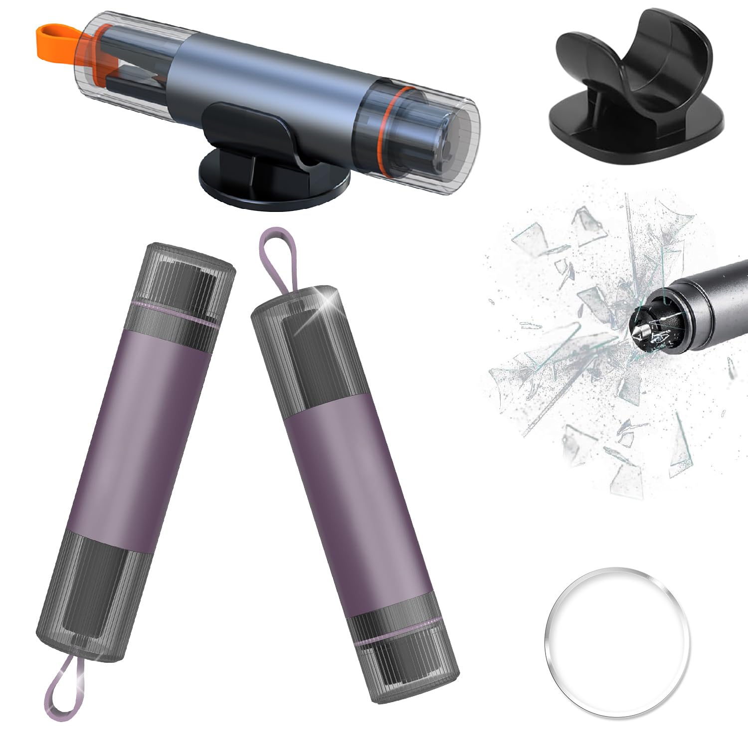 mymai 2Pack Notfall und Sicherheitswerkzeug Glasbrecher Nothammer Auto mit Gurtschneider, 2-in-1 Rettungshammer mit Aufbewahrungsbox, Notfall ausrüstung Pannenhilfe für Auto und Bus (LILA) von mymai
