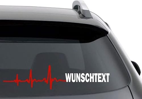 "Herzschlag mit Ihrem Wunschtext "Aufkleber" 30 cm breite Herz Text Wahl freier Text FanAutoaufkleber Scheibe Sticker Lack Herz Herzlinie Aufkleber Sticker Hochleistungsfolie von myrockshirt ® von myrockshirt