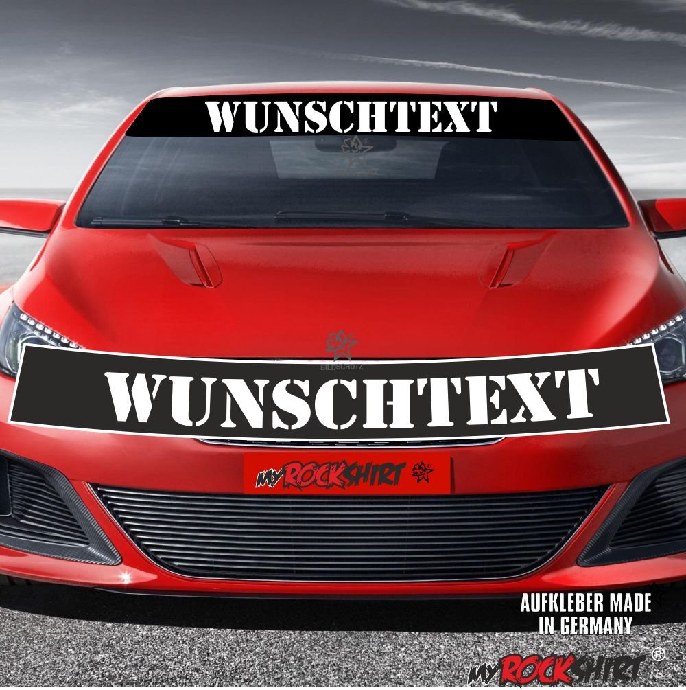 Motorsport Blendstreifen+Wunschtext Aufkleber für alle PKW Personalisierter Text Aufkleber freie Farb&Text Wahl Keil Sonnenschutz Blendschutz Aufkleber von myrockshirt