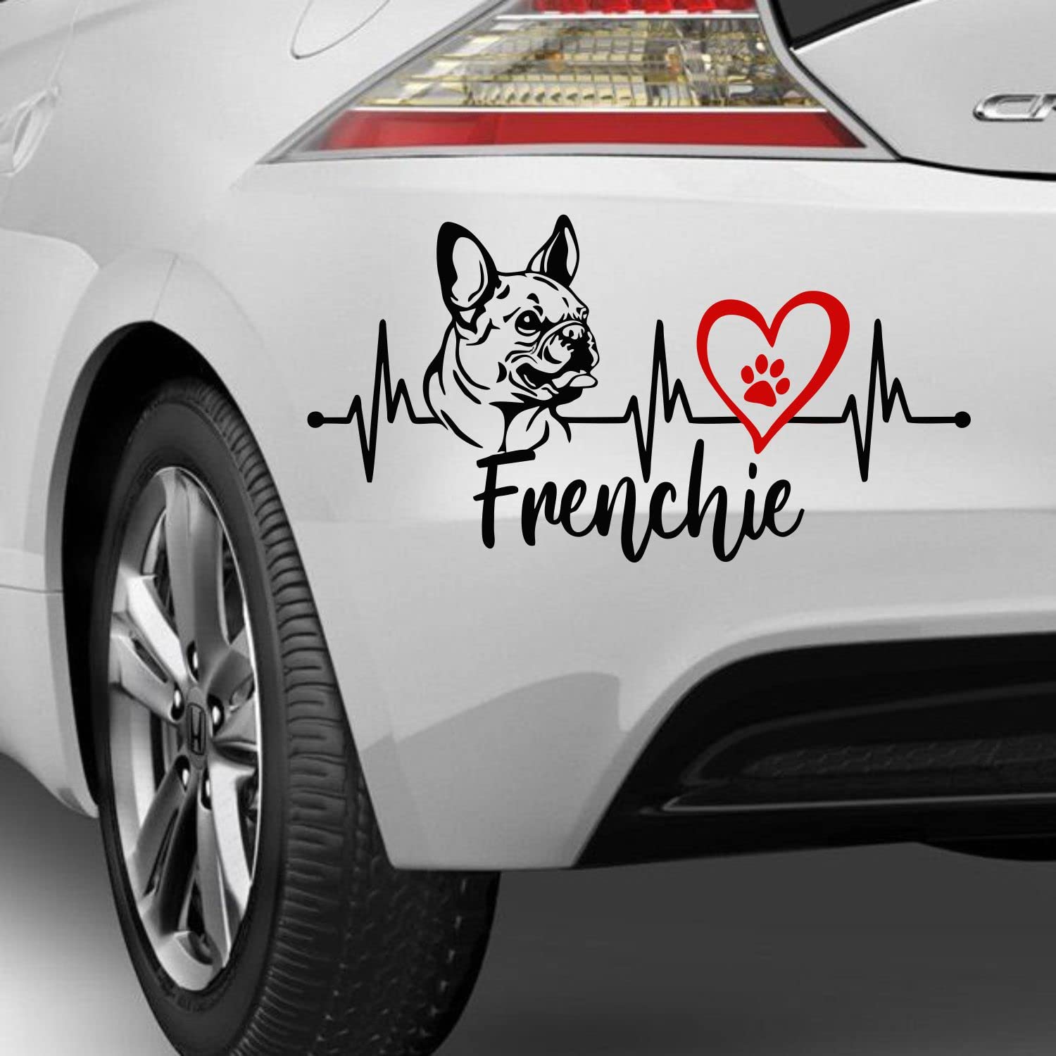 myrockshirt französische Bulldogge Frenchie Herzschlag Aufkleber Sticker ohne Hintergrund Autoaufkleber verschieden Größen/Farben Hunderasse von myrockshirt
