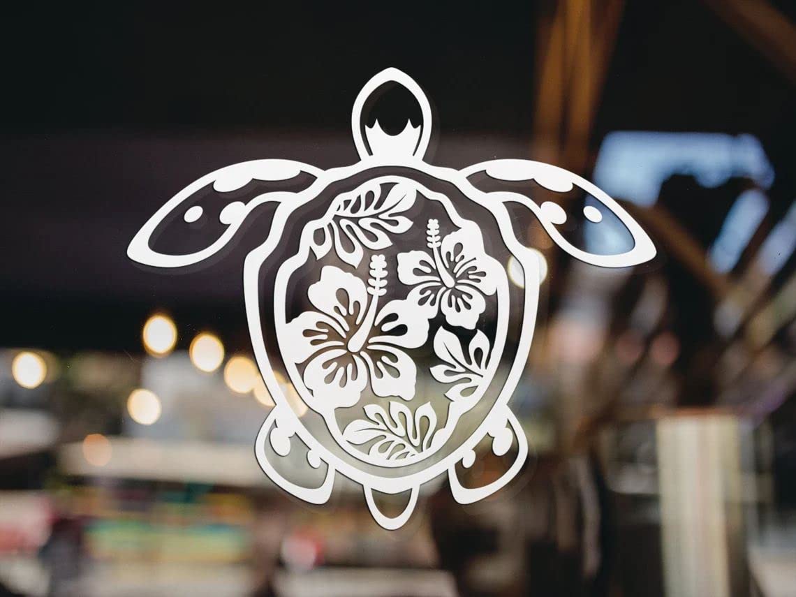 myrockshirt süße kleine Schildkröte Aloha Turtle Hawaii Hibiskus 15cm Turtle Aufkleber Autoaufkleber JDM Sticker Decal frei Farbwahl Profi Qualität von myrockshirt