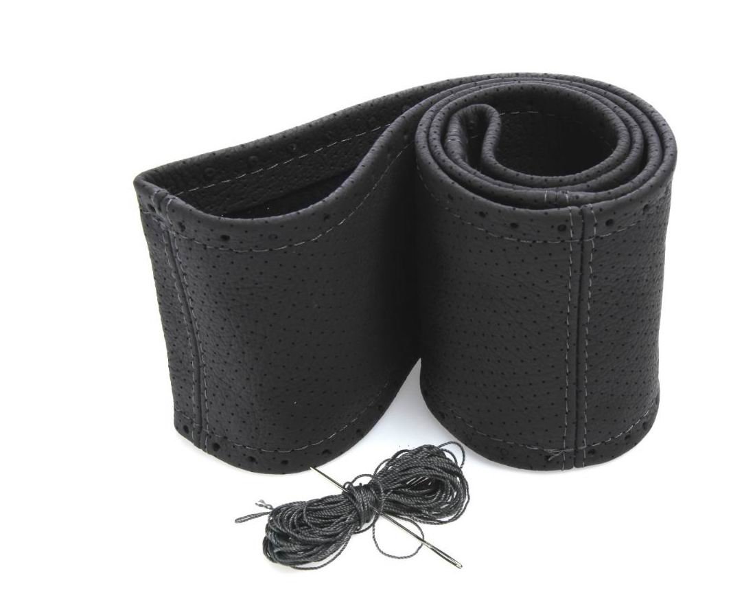 myshopx Lenkradschoner Lenkradhülle Lenkradbezug Echt Leder Farbe GRAU PERFORIERT (gelocht) Ø 37-39cm/ 10,5 cm von myshopx