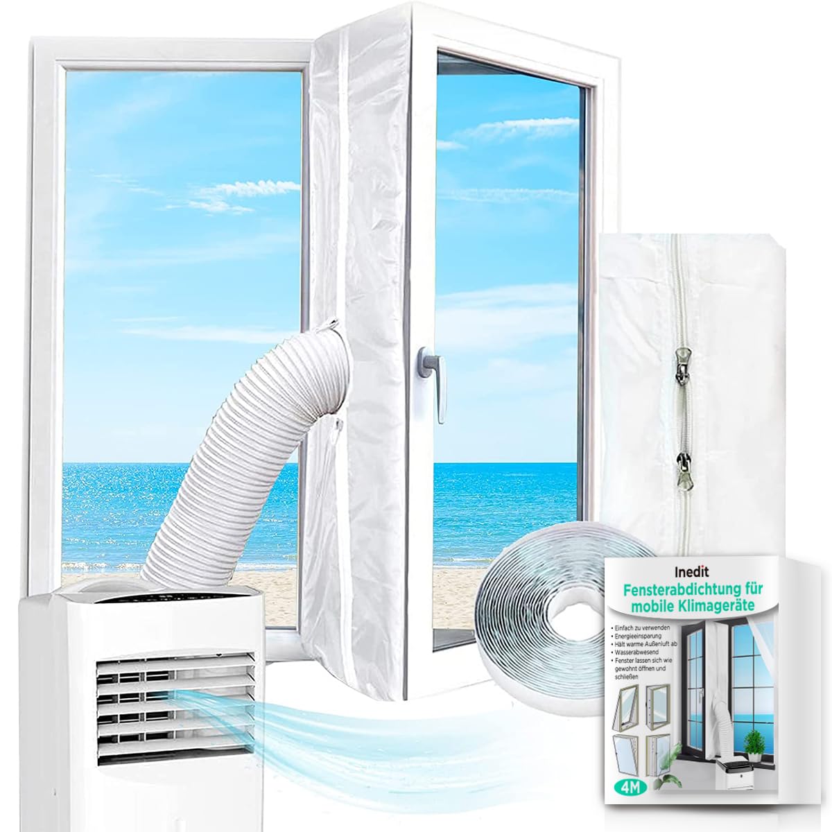 Klimaanlage Fensterabdichtung - Klimaanlagenfenster Set (400cm) - Fensterabdichtung für Mobile Klimageräte - Universell einsetzbare Dichtung - Kompatibel mit allen Modellen - SCHNELL & EINFACH von nedit