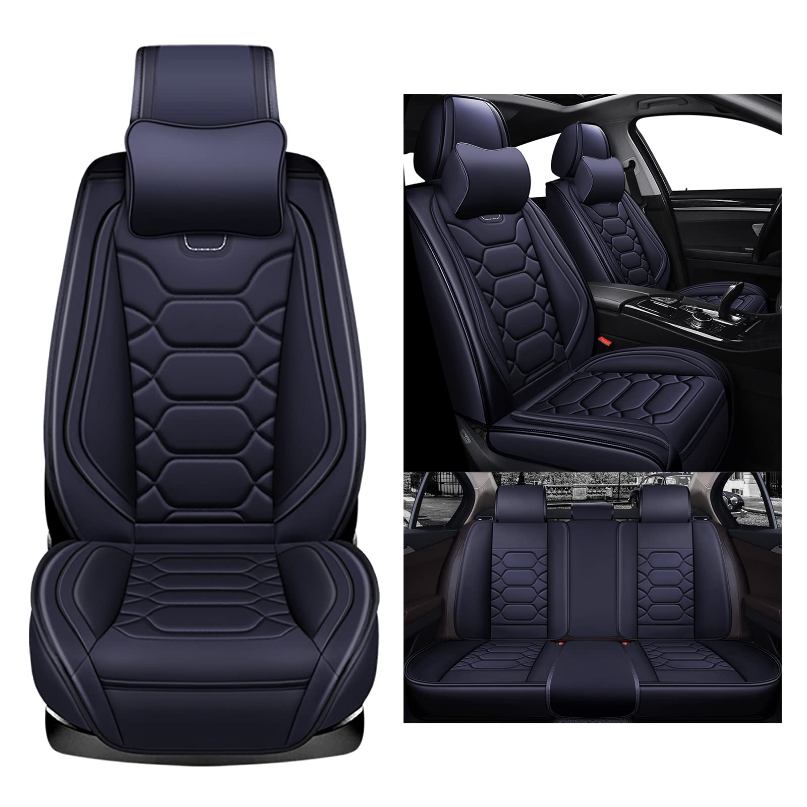 nenyan Autositzbezüge Komplett Set Universal | Schonbezüge für Audi A7 A8 D2 D3 D4 D5 | Auto Sitzbezüge Schwarz von nenyan