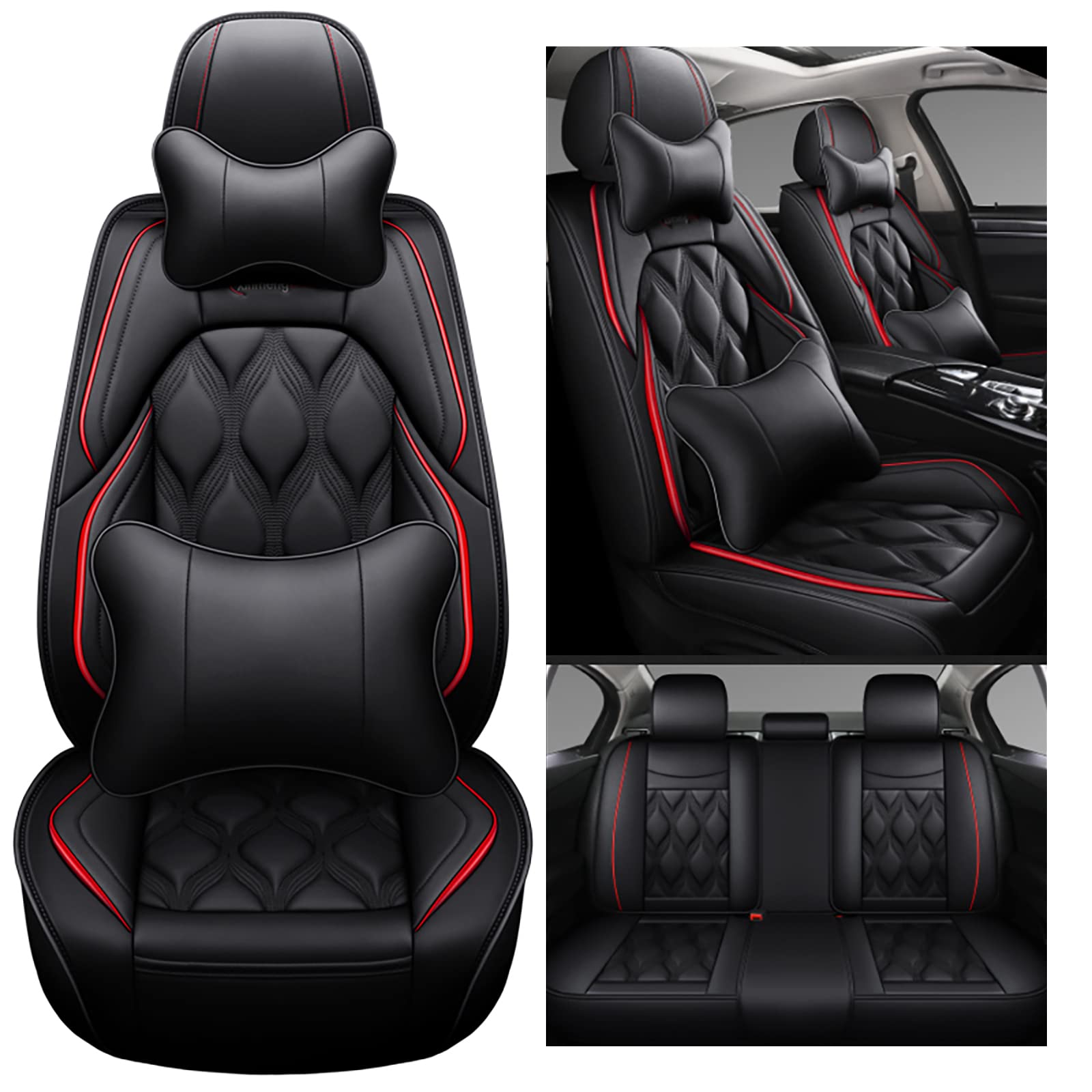 nenyan Autositzbezüge Komplett Set Universal | Schonbezüge für Audi Q2 Q3 Q4 Q5 Q7 Q8 Q9 S1 | Auto Sitzbezüge Schwarz rot Luxus von nenyan