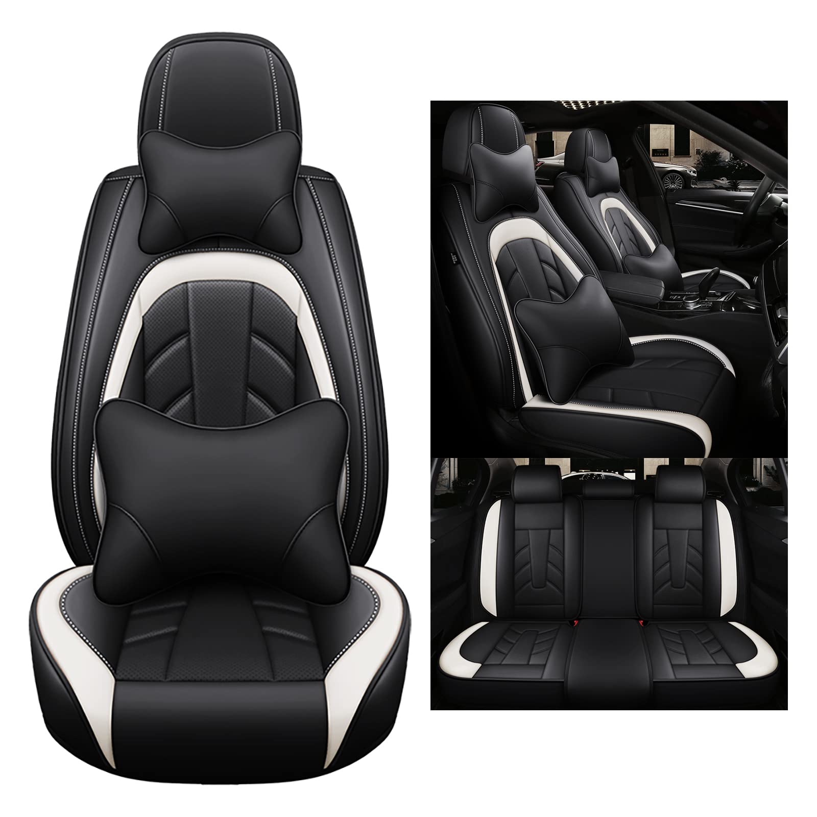 nenyan Autositzbezüge Komplett Set Universal | Schonbezüge für Dacia Jogger Extreme/Logan MCV/Duster Nova | Auto Sitzbezüge Schwarz Weiß Luxus von nenyan